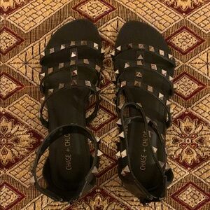 Chase + Chloe Black Gladiator Sandals with Studs